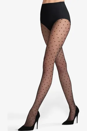 Gatta Satin sheer zwarte panty met hartjesdessin Tiffy, 20 denier met Lycra, maat S (2)