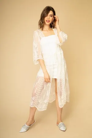 Merkloos Mooie witte kimono met print - 3/4 mouw - TU