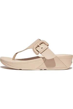 FitFlop Lulu Covered-Buckle Raw-Edge Leather Toe-Thongs