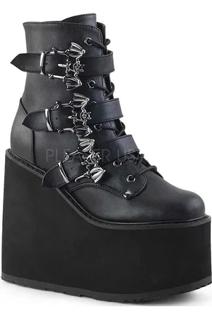 Demonia Swing-103 plateau enkellaars met sleehak en vleermuis gespen - (EU 39 = US 9)