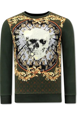 TONY BACKER Heren Sweater met Print - Skull Strass - 3796