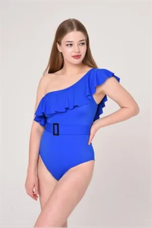 Merkloos Badpak dames- Trendy badpakken- Riem Gedetailleerd One Shoulder Flounce zwempak meisjes 195-