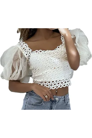 Merkloos Dames Croptop Luxia beige