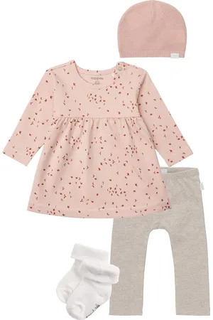 Noppies Kledingset - Meisjes - 4 delig - Jurk Nisib - Legging Angie Taupe - Mutsje Muts Niland gebreid - 1 paar sokjes