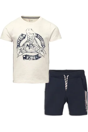 DJ Dutchjeans Noppies - kledingset - 2delig - Short jogging - shirt oatmeal met print