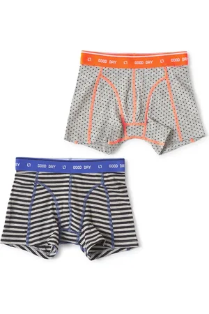 Little Label Boxershorts 2-pack - grey melee cross & small anthracite stripe 4Y - maat: 98/104 - bio-katoen