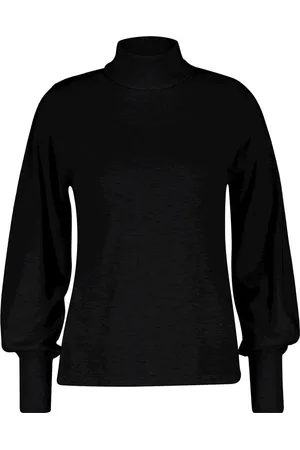 Red Button Trui Sweet Roll Neck Puff Sleeve Srb4067 1 Black Dames