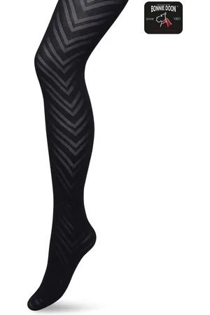 Bonnie Doon Dames Zigzag Panty 70 Denier Zwart maat L/XL - Chique Panty - Zigzag Strepen Dessin - Brede Boord - Comfort - Streepjes Print - Gestreept - Zigzag Tights - Feestelijk - - BP211906.101