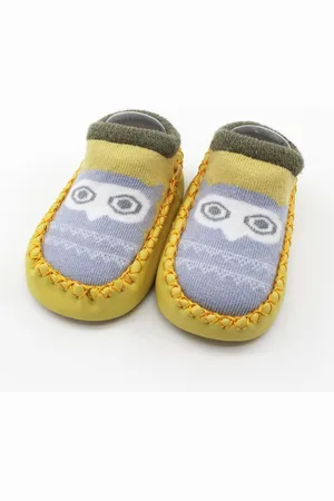 Merkloos Baby Sokjes | Slofsokken | Sloffen | Antislip | Geel | Paars | 14cm | Baby | Babykamer | Kraamkado | Uitzetlijst baby 1 tot 3 jaar | Babykleding |