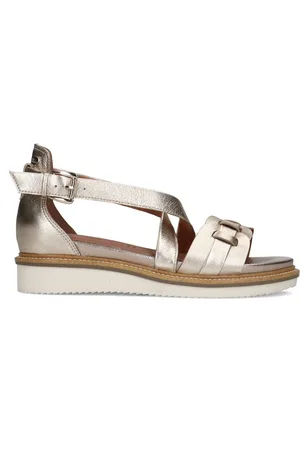 No Stress Dames - Gouden leren sandalen met gevlochten band