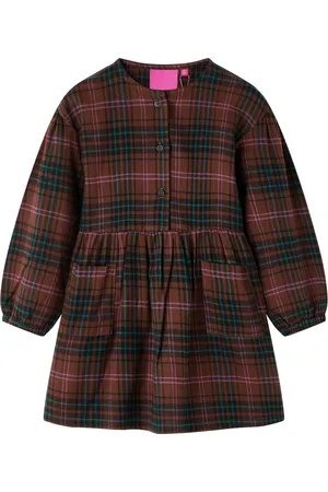 vidaXL Kinderjurk-met-lange-mouwen-116-cognackleurig