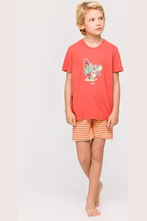Woody Pyjama Jongens Gestr Short Koala Surf - Baksteenrood