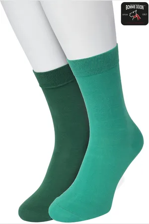 Bonnie Doon Basic Sokken Kinderen set Groen en Donkergroen maat 31/34 - 2 paar - Unisex - Jongens en Meisjes - Basis Katoenen Sok - Kids - Gladde Naden - Brede Boord - Perfecte Pasvorm - 2-pack - Multipack - Bottle en Tropical Green - OL7334012.486