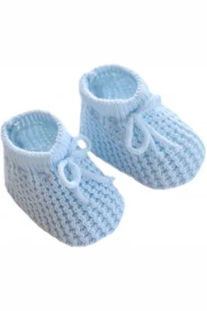 S.Y.W Gebreide Babyslofje Babyblauw met vetertje