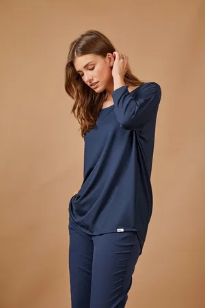 DIDI Dames Loose tee crew 3/4 sleeves - donkerblauw maat 42