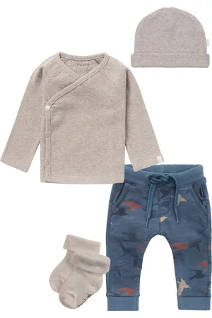 Noppies Kledingset - 4 delig - Broek Reims Bering Sea - Shirt Nanyuki taupe - Muts Nevel Taupe en 1 paar sokjes
