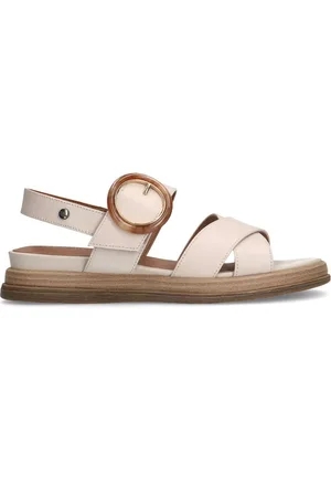 No Stress Dames - Créme witte leren plateau sandalen met gesp