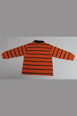 Merkloos Polo met lange mouw - Jongens - Gestreept - Oranje /bruin - 9 maand 74