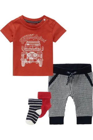 Noppies Kledingset - 4delig - Broek Thame gestreept - shirt Hurgada rood met print - 2p sokjes