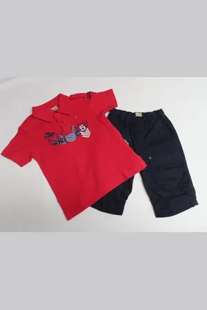 Merkloos Ensemble - Jongens - Polo in rood + bermuda in marine - 2 jaar 92