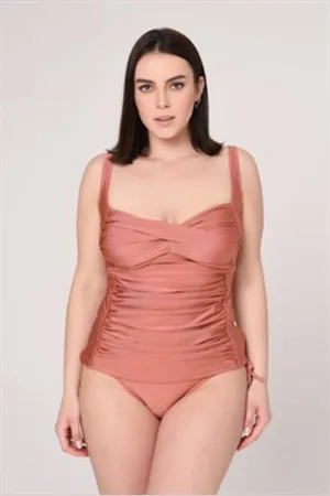 Merkloos Tankini- Badpak- Powder drape twist tankini met gedetailleerde plooitjes aan de zijkant 200- kleur