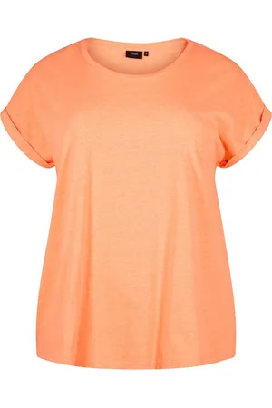 Zizzi MKATJA, S/S, NEON TEE Dames T-shirt - Neon coral