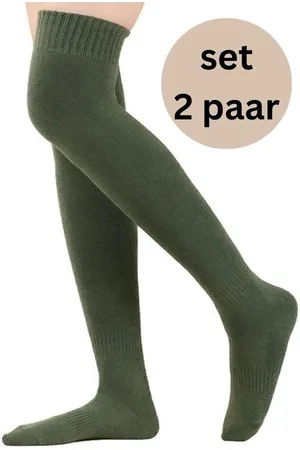 Merkloos Damessokken - set van 2 paar warme overknee kousen - gevoerd - wintersokken - maat 36-40 - stretch - huissokken - wintersport