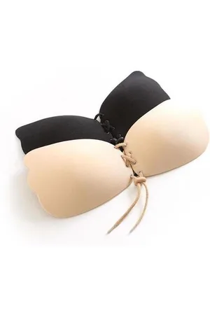 Merkloos 2x Strapless plak BH - Multipack - met push up door de vetersluiting - & zwart - plakbeha C