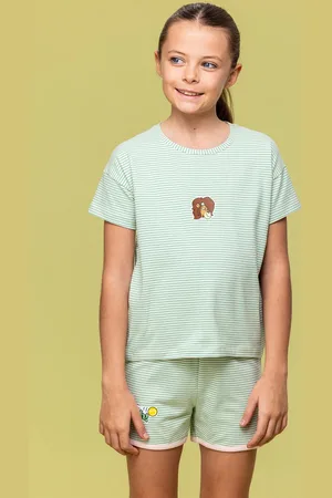 Woody Pyjama meisjes - leeuw - streep - 241-10-PZG-Z/912 - maat 80