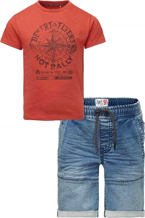 Noppies Kledingset - 2delig - Jongens - Jeans Short Glasgow Blue Denim light wash - Shirt Garden Grove Hot Sauce
