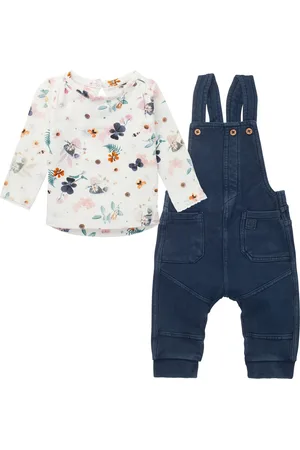 Noppies Kledingset - 2delig - tuinbroek Rafha Black Iris - shirt Minnedosa Snow White met bloemen