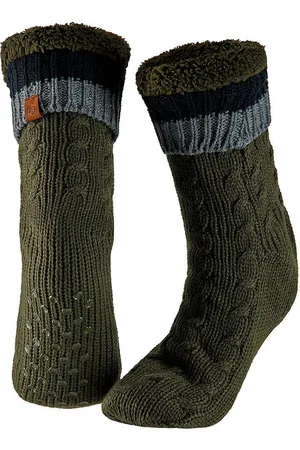 Apollo Huissokken heren/dames - legergroen - maat 41-46 - anti-slip - Gebreid/fleece - slaapsokken/bedsokken