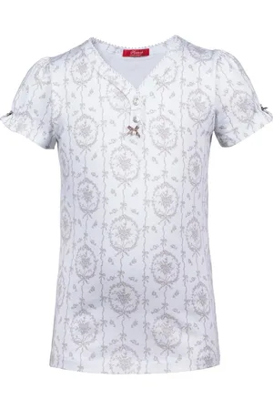 Hanssop Exclusief Luxueus Kinder nachtkleding Luxe mooie zacht Girly Pyjama Top van met verfijnde rand details en een stylish bijpassend strikje, Meisjes pyjama Top, , maat 128
