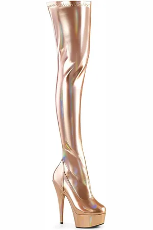Pleaser DELIGHT-3000HWR Plateau overknee Laarzen - US 8 - 38 Shoes - Roségoudkleurig