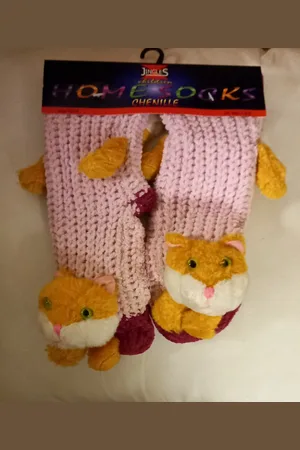 Merkloos Anti-slip slofsok met poes - Homesock - huissokken - - 31/34