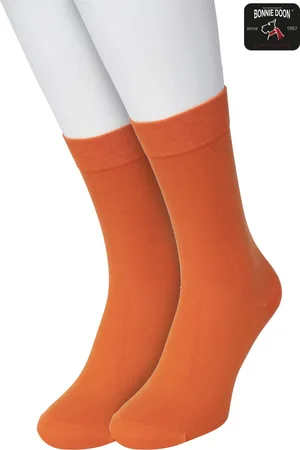 Bonnie Doon Basic Sokken Kinderen Oranje maat 31/34 - 2 paar - Unisex - Jongens en Meisjes - Basis Katoenen Sok - Kids - Gladde Naden - Brede Boord - Perfecte Pasvorm - 2-pack - Multipack - Effen - - OL7334012.305