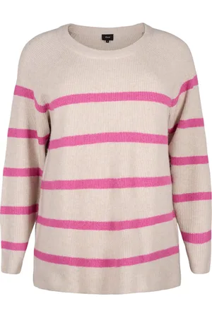 Zizzi MSUNNY, L/S, STRIPE PULLOVER Dames Blouse - Pink