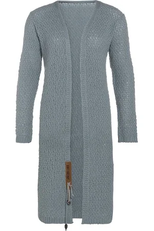 Knit Factory Luna Lang Gebreid Vest - Gebreide dames cardigan - Lang vest tot over de knie - Groen damesvest gemaakt uit 30% wol en 70% acryl - 40/42