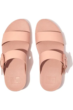 FitFlop Lulu Covered-Buckle Raw-Edge Leather Slides