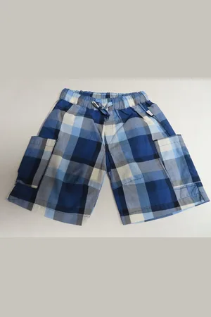 Merkloos Korte broek - Short - Geruit - Blauw /wit - 3 jaar 98