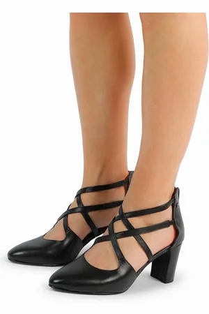 No Stress Dames - Zwarte leren pumps met bandjes