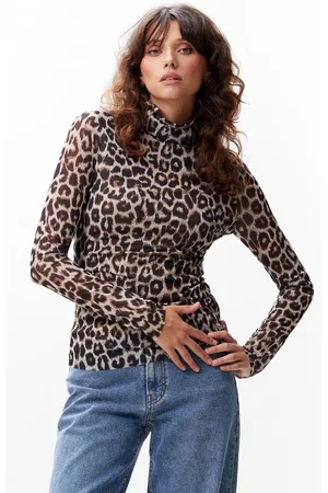 Catwalk Junkie Mesh Turtle Neck Leopard Long Sleeve Tops & T-shirts Dames - Shirt -