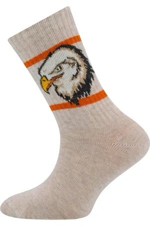 Ewers Kindersok - /Zandkleur & Zeearend - Ribpatroon - Oranje Strepen - Elastisch-31/34