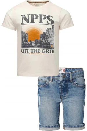 Noppies Kledingset - 2DELIG - Broek Denim Short Ghent - Shirt Gifu Antique White