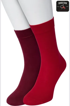Bonnie Doon Basic Sokken Kinderen set Rood en Bordeaux maat 31/34 - 2 paar - Unisex - Jongens en Meisjes - Basis Katoenen Sok - Kids - Gladde Naden - Brede Boord - Perfecte Pasvorm - 2-pack - Multipack - Effen - Red - Bordeaux - OL7334012.485
