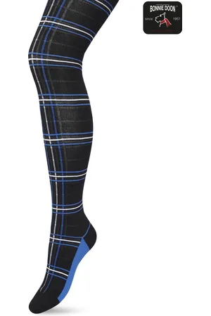 Bonnie Doon Maillot Dames met Ruiten Zwart/Blauw maat S/M - Ruit Motief - Ruitjes Print - Biologisch Katoen - Uitstekende pasvorm - Bio Cotton - Gladde Naden - Checks Tights - Heerlijk Comfortabel - - BP211901.366
