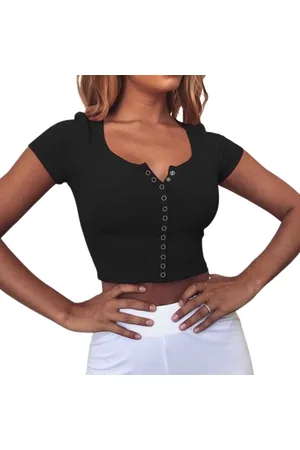 Merkloos Sexy crop-top met verstelbare knopen - Erotisch shirt vrouwen - Decolleté - Casual - Goede kwaliteit - Sexy topje