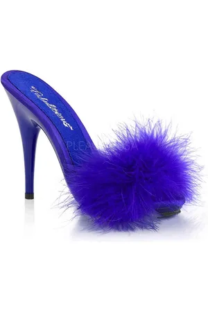 Fabulicious EU 37 = US 7 | POISE-501F | 5 Heel, 3/8 PF Marabou Slide Sandal Blue