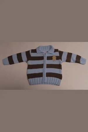 Merkloos Gilet - Jongens - Gebreid - Streep Blauw / bruin - 6 maand 68