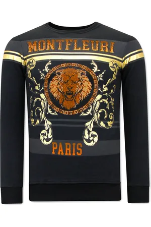 TONY BACKER Heren Sweater met Print - Leeuw Strass - 3767